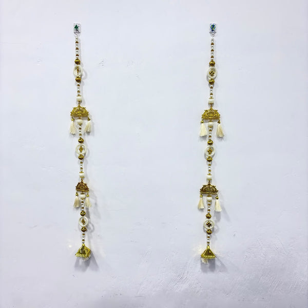 A08170 D-107 Pearl & Golden Hanging Toran Ladi Pair (3 Feet) for Door & Festive Wall Decor