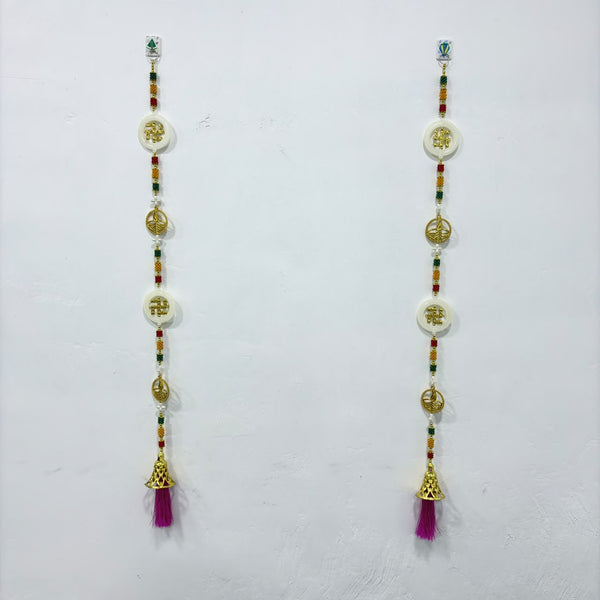 A08172 D-109 Decorative Pearl & Swastik Hanging Ladi – 3 Feet (Pair / Jodi)