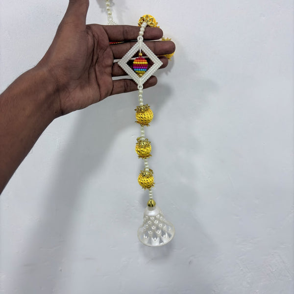 A08173 D-113 Decorative 3 Feet Pearl & Golden Bead Door Hanging / Wall Side Hanging (Pair)