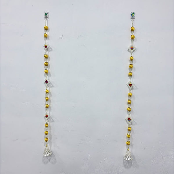 A08173 D-113 Decorative 3 Feet Pearl & Golden Bead Door Hanging / Wall Side Hanging (Pair)