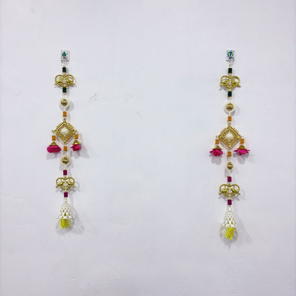 A08174 L-56 Designer Golden & Floral Decorative Door Hanging Latkan (Set of 2)