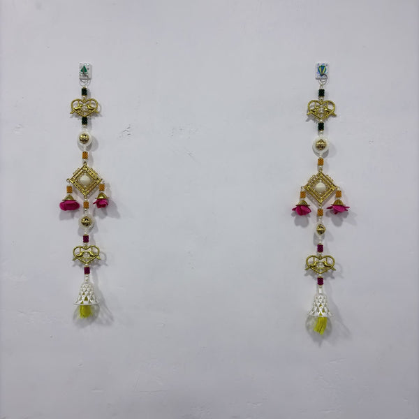 A08174 L-56 Designer Golden & Floral Decorative Door Hanging Latkan (Set of 2)