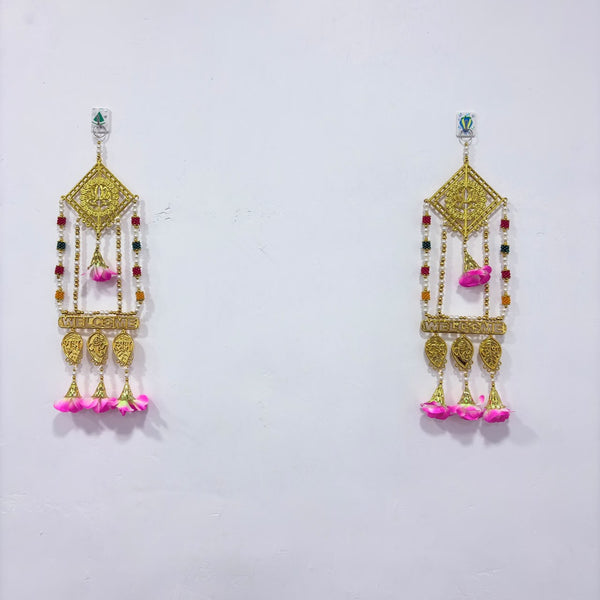 A08175 L-52 Fancy Door Hanging Latkan Pair with Golden Lotus & 'WELCOME' Plate (Jodi)