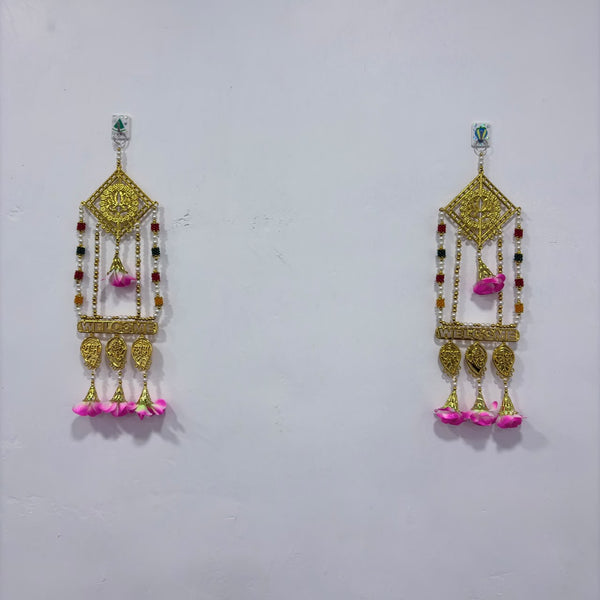 A08175 L-52 Fancy Door Hanging Latkan Pair with Golden Lotus & 'WELCOME' Plate (Jodi)