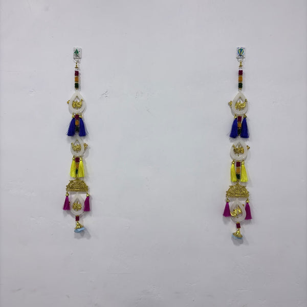 A08176 L-53 Decorative Multi-Color Latkan Pair (Jodi) with Golden Peacock & Kalash Embellishments