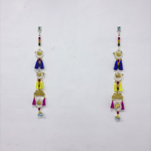 A08176 L-53 Decorative Multi-Color Latkan Pair (Jodi) with Golden Peacock & Kalash Embellishments