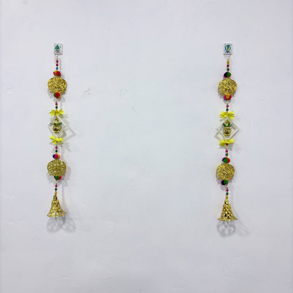 A08178 L-60 Fancy Decorative Door Hanging Latkan Pair with Golden Bells & Pom-Poms (Jodi)