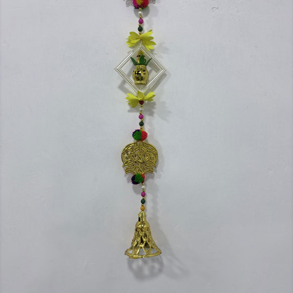 A08178 L-60 Fancy Decorative Door Hanging Latkan Pair with Golden Bells & Pom-Poms (Jodi)
