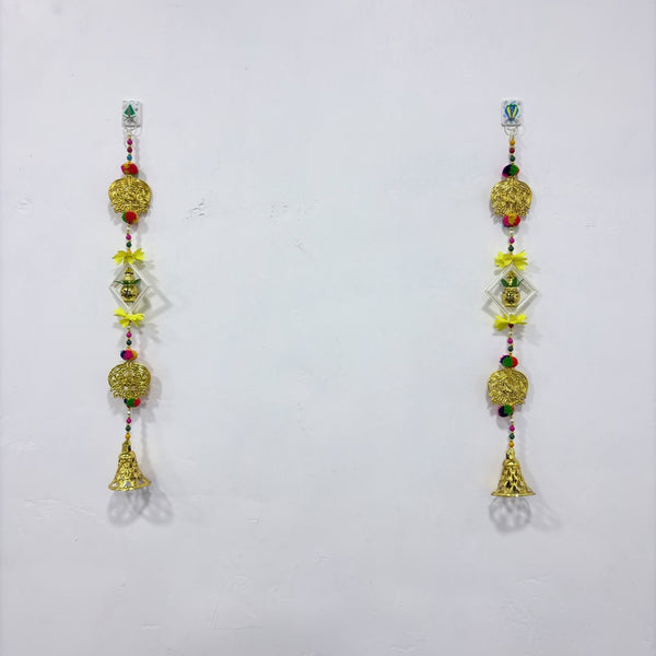 A08178 L-60 Fancy Decorative Door Hanging Latkan Pair with Golden Bells & Pom-Poms (Jodi)