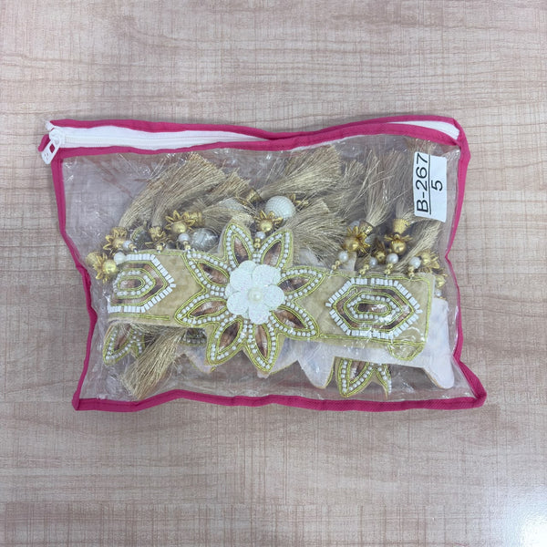 A08182 B-267 Elegant Cream & Gold Pearl Beaded Floral Toran Door Hanging