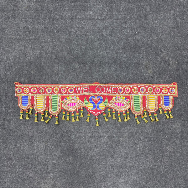 A08186 B-261 Traditional Peacock "WELCOME" Moti & Mirror Work Door Hanging Toran