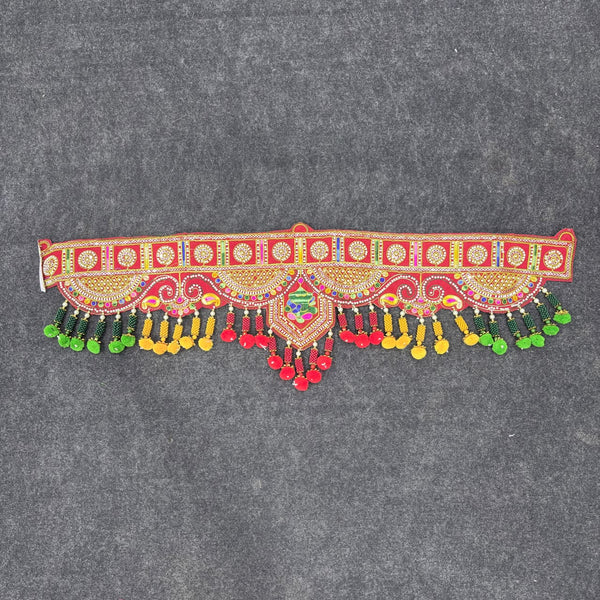 A08187 B-263 Handcrafted Traditional Red & Gold Moti Toran for Main Door Decoration