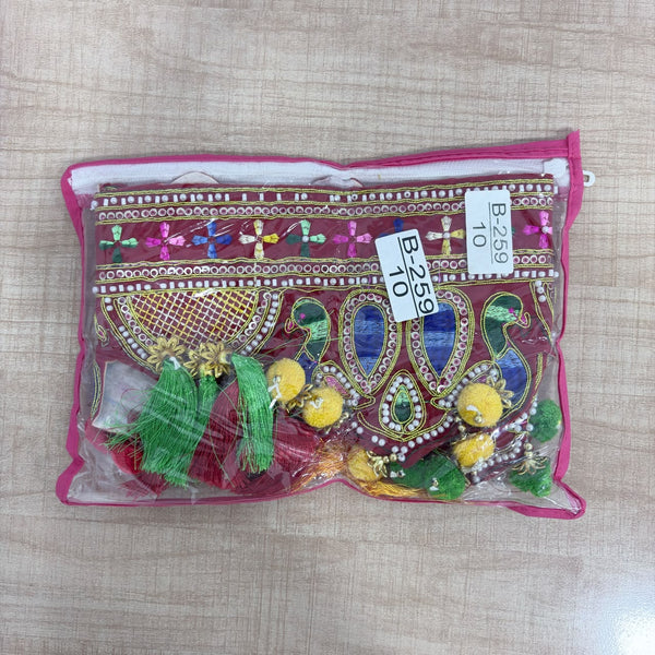 A08189 B-259 Handcrafted Traditional Gujarati Peacock & Moti Embroidery Door Hanging Toran