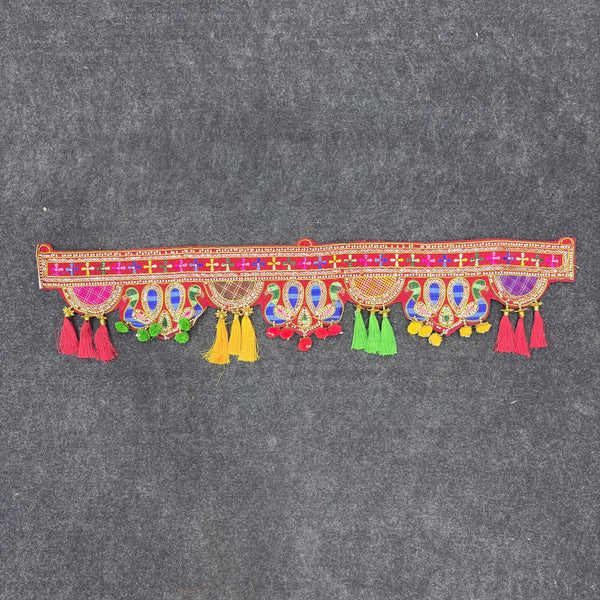 A08189 B-259 Handcrafted Traditional Gujarati Peacock & Moti Embroidery Door Hanging Toran