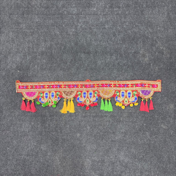 A08189 B-259 Handcrafted Traditional Gujarati Peacock & Moti Embroidery Door Hanging Toran