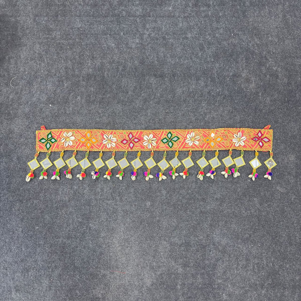 A08191 B-39 Traditional Bandhani Door Toran with Cowrie Shells & Mirror Work