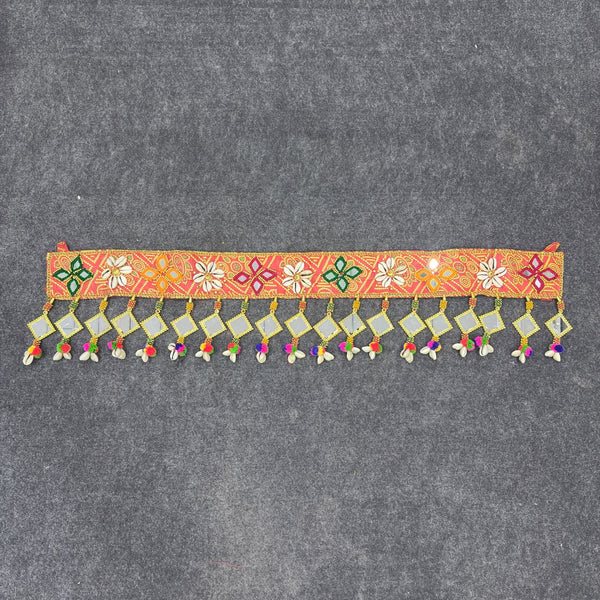 A08191 B-39 Traditional Bandhani Door Toran with Cowrie Shells & Mirror Work