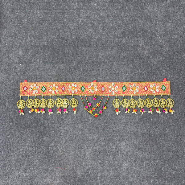 A08192 B-38 Traditional Bandhani Door Toran with Kodi Shells & Golden Medallions