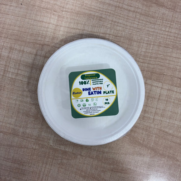 A08198 Eatin 7 Inch 100% Biodegradable & Compostable Bagasse Tableware Plate (10 Pieces)
