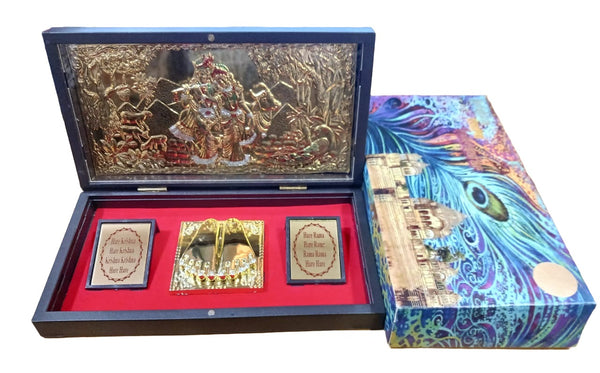 AM0775 Golden Radha Krishan Charan Paduka Box