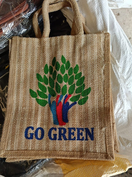 AM0034 Printed Eco-Friendly Jute Bag with Zip Closure