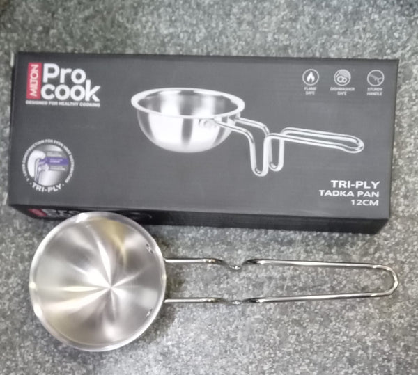 AM0971 Milton Pro Cook Tri-ply Silver Tadka Pan 12cm Designed For Healthy Cooking