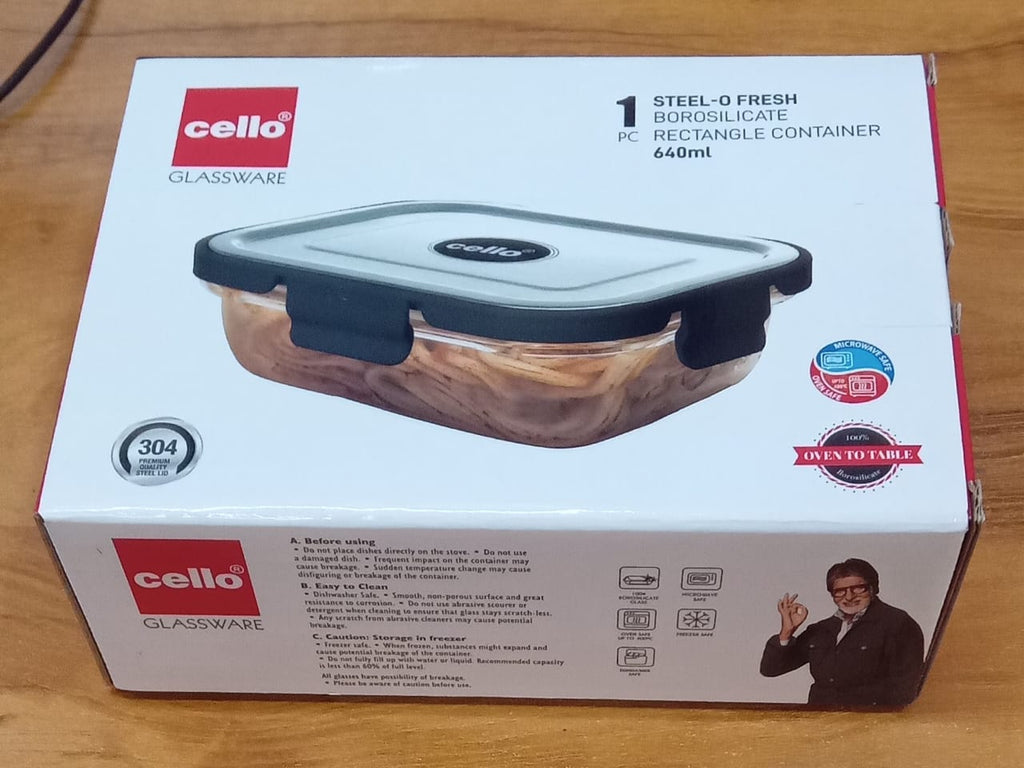 AM2033 Cello Steel-O Fresh Borosilicate Rectangle Container 640ml – Amd ...
