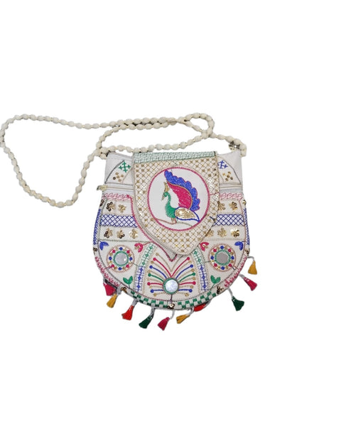 3893 9inch Traditional Purse, Rajasthani Jaipuri Cotton Bag