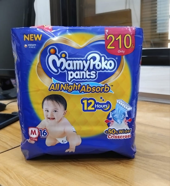 AM2308 MamyPoko Pants All Night Absorb Diapers Medium 16 Pants7-12 kg