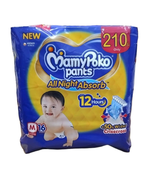 AM2308 MamyPoko Pants All Night Absorb Diapers Medium 16 Pants7-12 kg