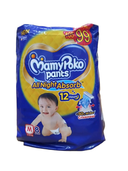 AM2304 MamyPoko Pants All Night Absorb Baby Diapers Medium 8 Pants 7-12 kg