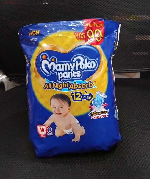 AM2304 MamyPoko Pants All Night Absorb Baby Diapers Medium 8 Pants 7-12 kg