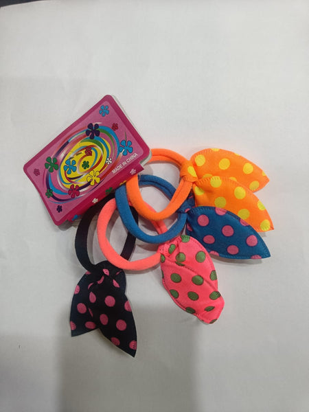 AM1401 Fancy Fabric Bunny Rabbit Ears, Hair Rubber Bands (Multicolour) -4pcs