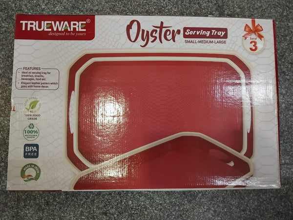 AM2414 Trueware Oyster Tray Plastic Serving Tray Set of 3 Small Medium Large Multicolour