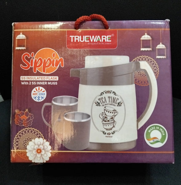 AM2415 Trueware Sippin Set Ruff Tuff Plastic & Steel Flask SS Inner Mugs 2 Nos 500ml