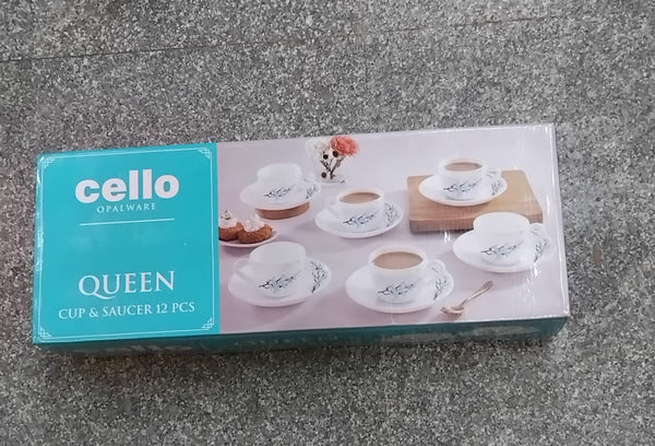 AM2519 Cello Opalware Queen Cup & Saucer 130ml Set Of 12 Pieces