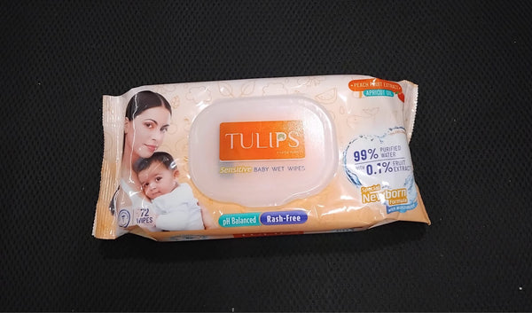 AM2527 Tulip Sensitive Baby Wet Wipes Peach Fruit Extract 72 wipes in a Lid pack 1 Pack