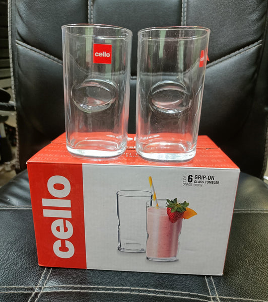 AM2599 Cello Grip On 280 ml ,Tumbler Water Glass 6 PCS Set