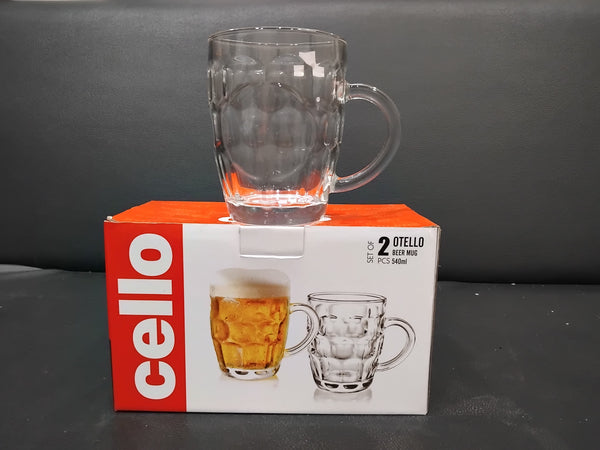 AM2589 CELLO Otello Beer Glass Mug Juice, Beer, Beverages -540ml Set of 2, Clear