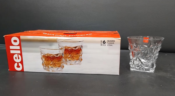 AM2596 CELLO Quadro Tumbler Glass Set, 270ml, Set of 6