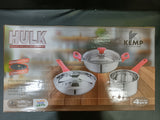 AM2607 Kemp 4pcs SS Gift Set With Kadai 2.25ltr, Fry Pan 1.9ltr And Saucepan 1.5ltr With  Glass Lid