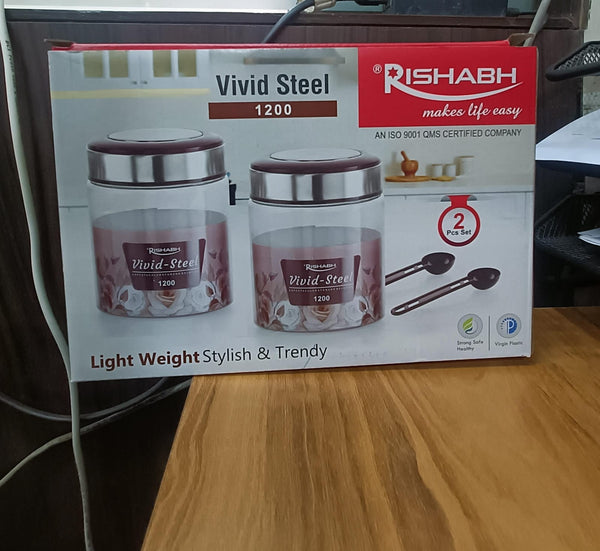 AM2633 Rishabh vivid steel 1200 Container 2 Pcs Set with spoon