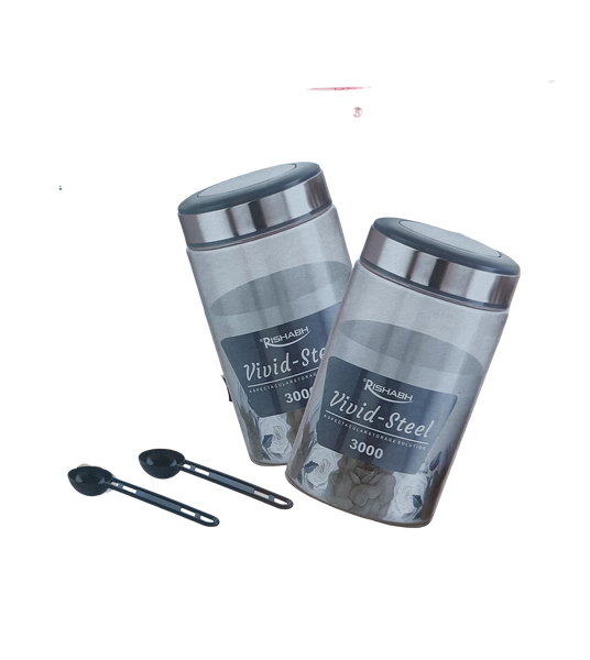 AM2637 Rishabh vivid steel 3000 Container 2 Pcs Set with spoon