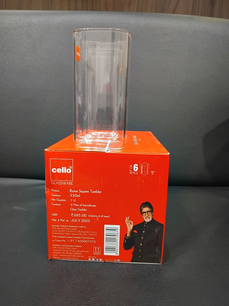 AM2698 CELLO Roma Square Tumbler glass 330ml Set of 6pcs