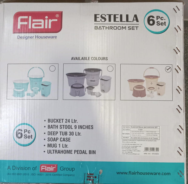 AM2891 FLAIR Estella 6 Piece Bathroom Set (Bucket, Mug, Tub, Stool, Pedal bin, Soap Case)