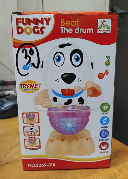 AM2928 Funny Dog Drummer Toy 3269-11A for Baby with Toy Light, Music, Knock, Rotation, Mulicolour Pack Of 1