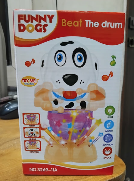 AM2928 Funny Dog Drummer Toy 3269-11A for Baby with Toy Light, Music, Knock, Rotation, Mulicolour Pack Of 1