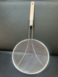 3132 20cm Stainless Steel Strainer Skimmer Deep Fry Jhara with U Shape Wooden Handle