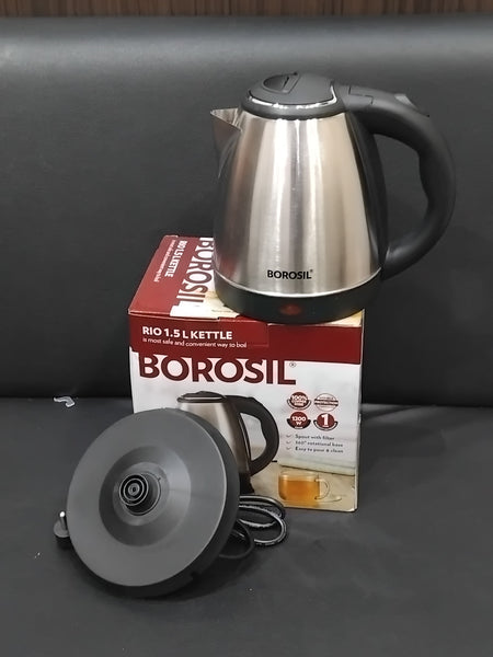 AM2984 Borosil 1.5L 1200W Stainless Steel Rio Electric Kettle | Boil Water for Tea/Coffee/Soup/Noodles |Water Heater Jug | Auto Cut-off, Overheat & Dry Boil Protection | Multipurpose Kettle