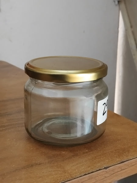 AM3013 Salsa Glass Jar 340ml  for Kitchen Storage Dry Fruits ,Pickle Golden Metal Cap Airtight Lid Transparent Jar 1 Pcs